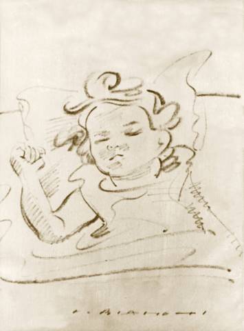 "Bambina addormentata" (la piccola Alberta Rossana) disegno di Virginio Bianchi