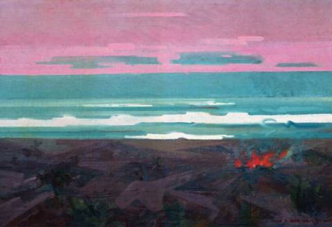 "Falò al tramonto" opera di Virginio Bianchi