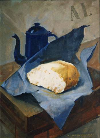 "Il pane e la caffettiera blu" opera di Virginio Bianchi