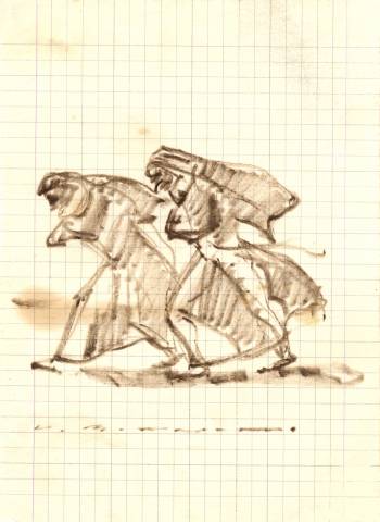 "Monachine contro vento" disegno di Virginio Bianchi