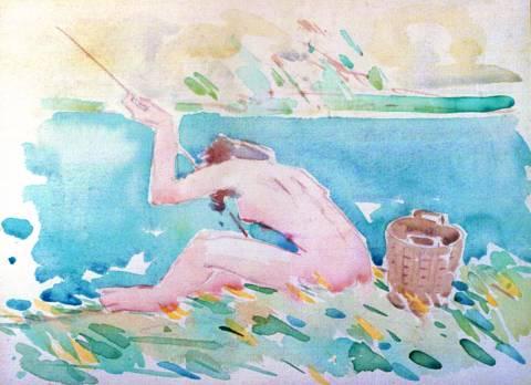 "Pescatrice" acquerello di Virginio Bianchi